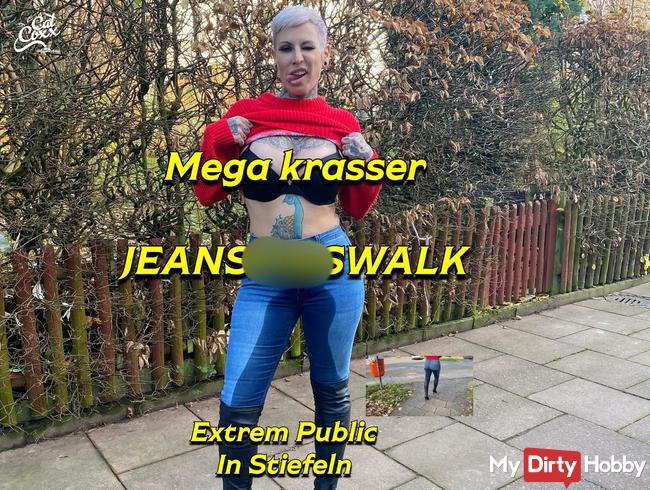 Krasser public  Jeanspisswalk in Stiefeln