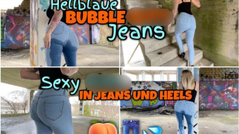 Sexy PISS in hellblaue Bubble Butt Jeans und Heels