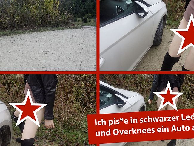 Geiler dicker Pissstrahl trifft auf weißes Auto – Natursekt